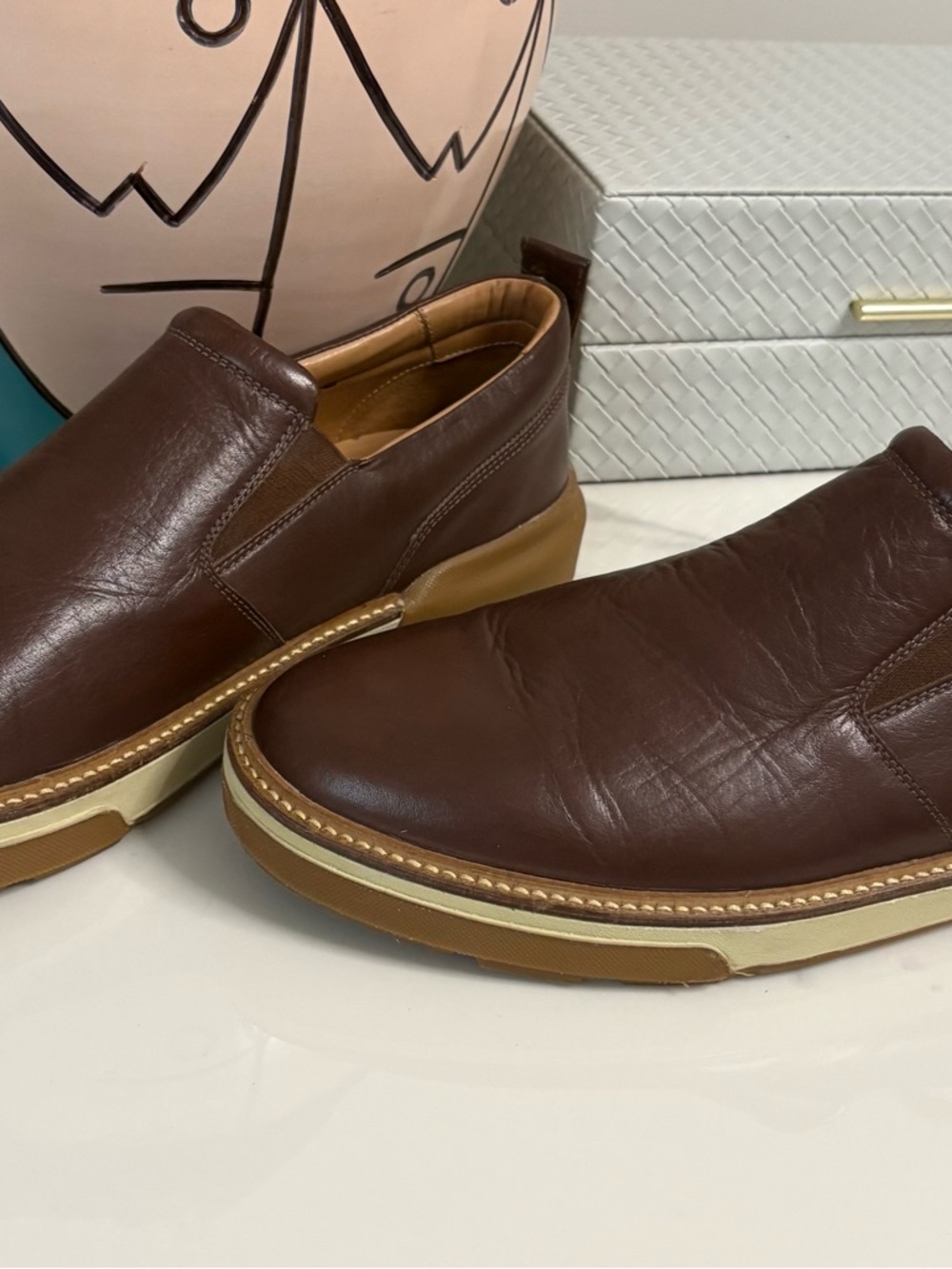 Men's Brown Leather Lucchese Mad Dog Slip-On Casual Shoes